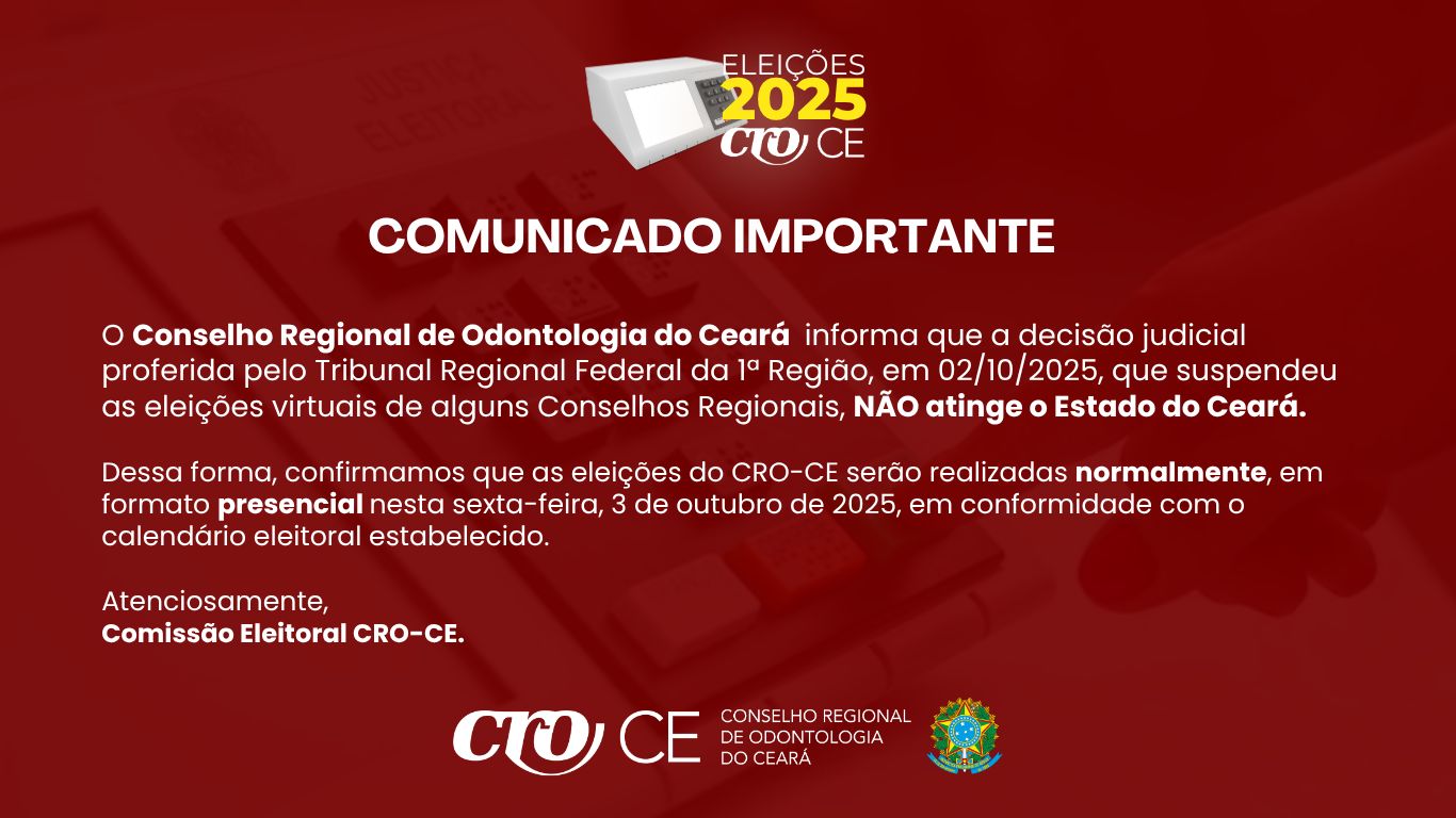 Eleições do CRO-CE acontecem normalmente nesta sexta-feira, 3 de outubro